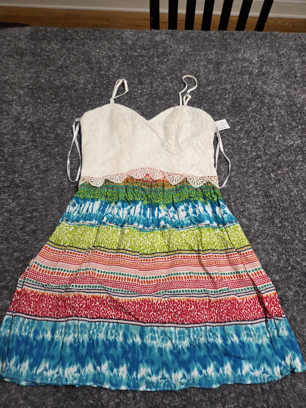 B Darlin White Lace Top Multicolor Striped Summer Dress Juniors
